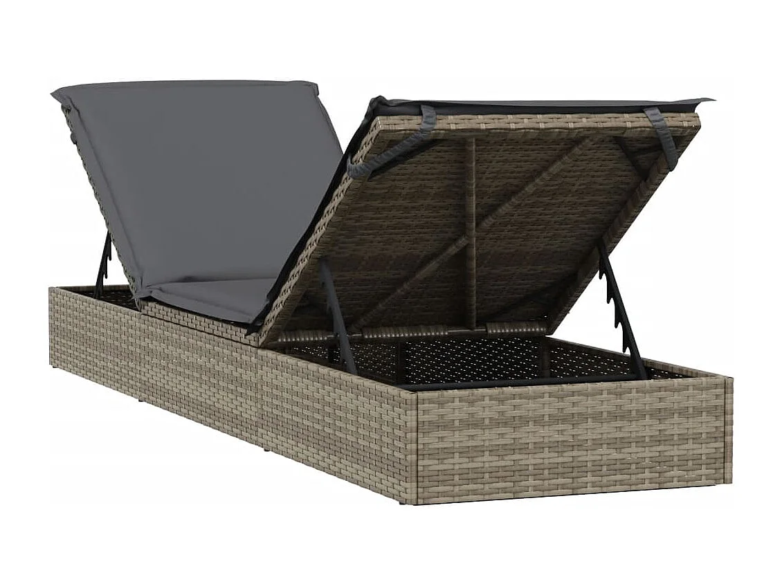 Ligbed met kussen 1 st 201x55x62 cm poly rattan grijs