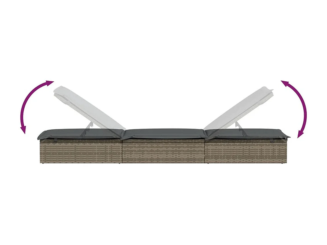 Sonnenliege 1 Stk. mit Auflage Grau 201x55x62 cm Poly Rattan