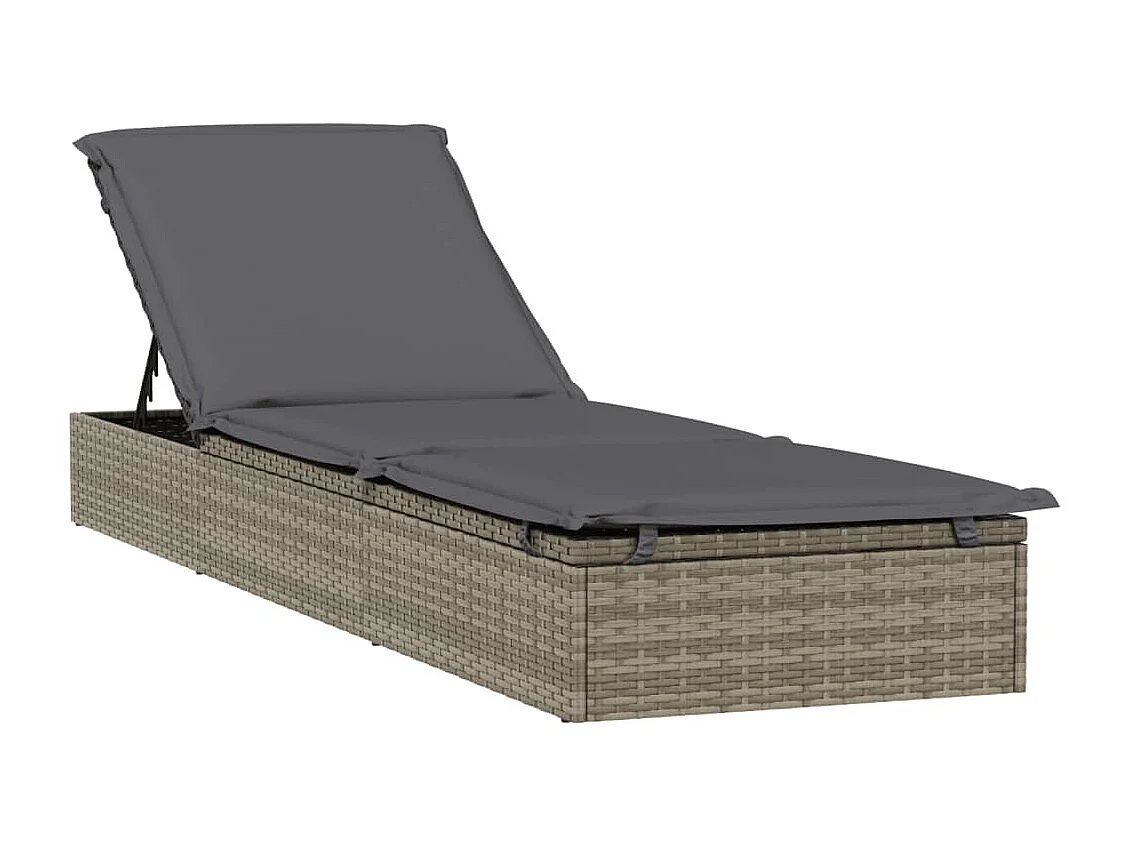 Sonnenliege 1 Stk. mit Auflage Grau 201x55x62 cm Poly Rattan