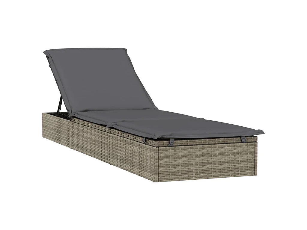 Lettino 1 pz con Cuscino Grigio 201x55x62 cm in Polyrattan
