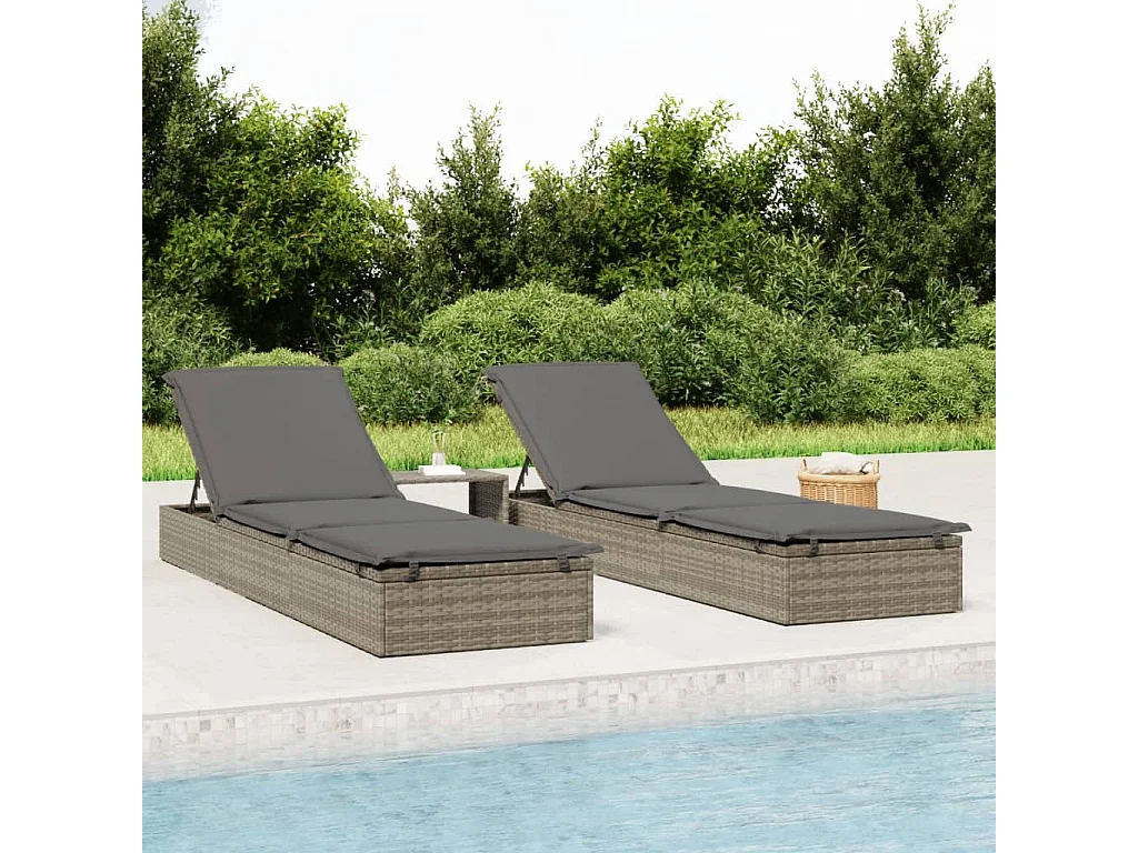Lettino 1 pz con Cuscino Grigio 201x55x62 cm in Polyrattan