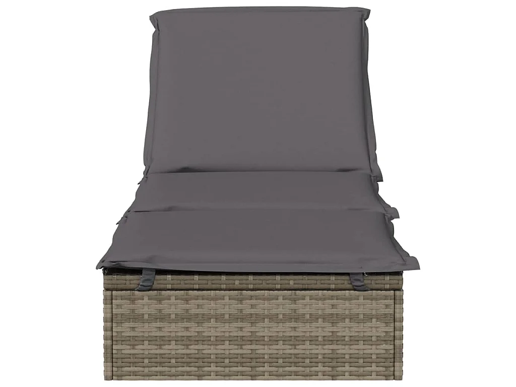 Lettino 1 pz con Cuscino Grigio 201x55x62 cm in Polyrattan