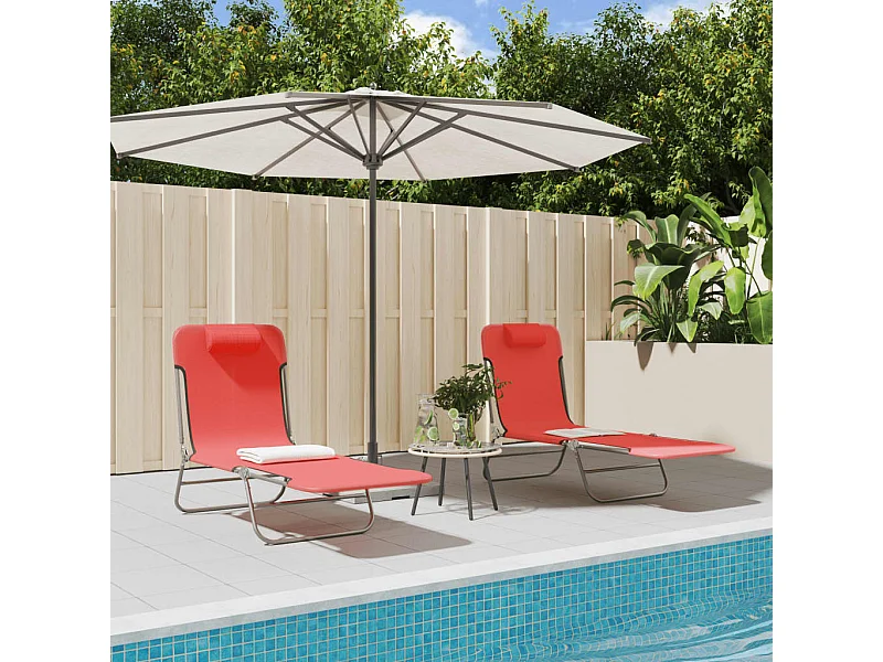 Chaises longues pliables lot de 2 rouge textilène et acier