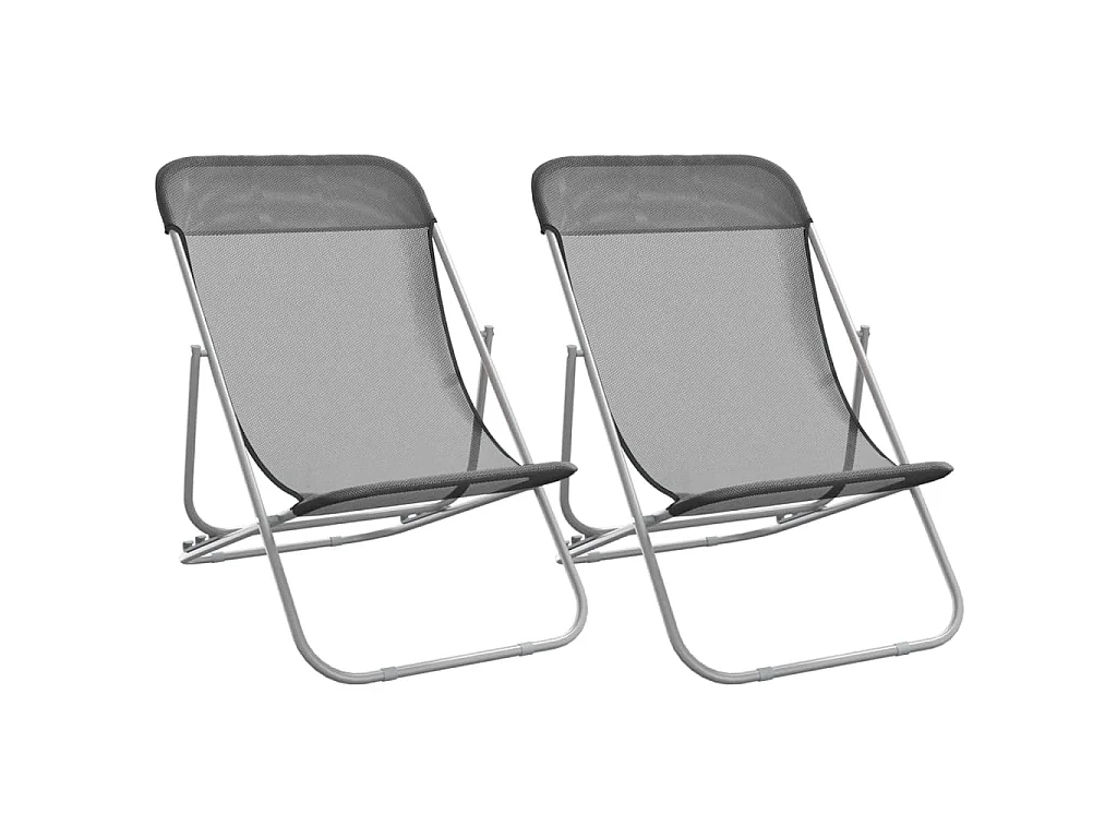 Strandstoelen 2 st textileen en gepoedercoat staal grijs