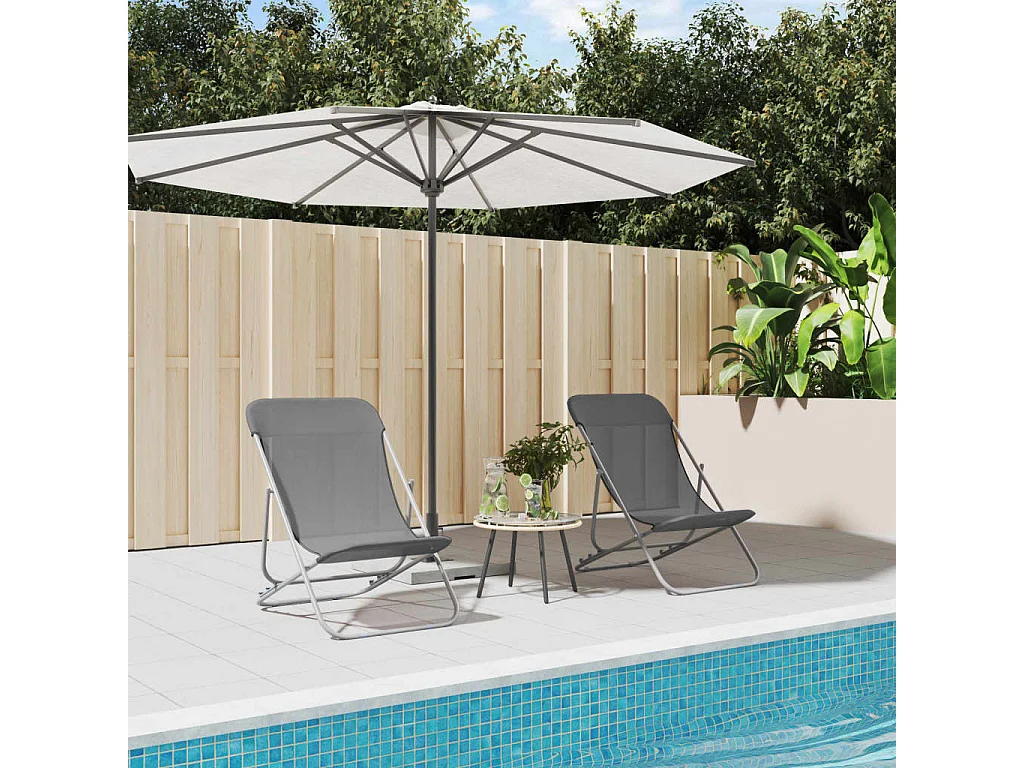 Strandstoelen 2 st textileen en gepoedercoat staal grijs