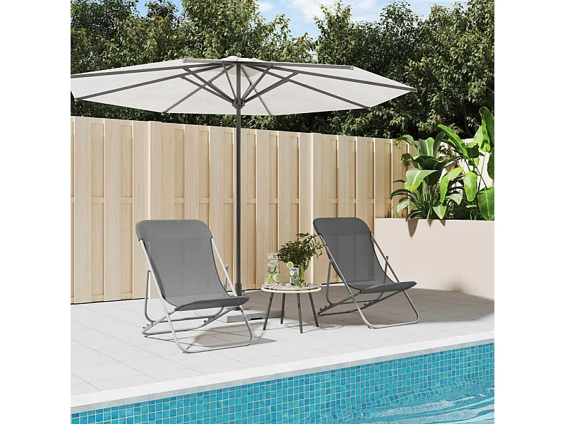 Strandstühle 2 Stk. Grau Textilene & Pulverbeschichteter Stahl