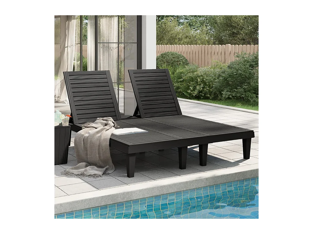 Chaise longue double noir 155x138x83 cm polypropylène