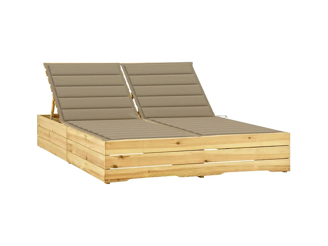 Lettino Prendisole Doppio con Cuscini Beige in Pino Impregnato
