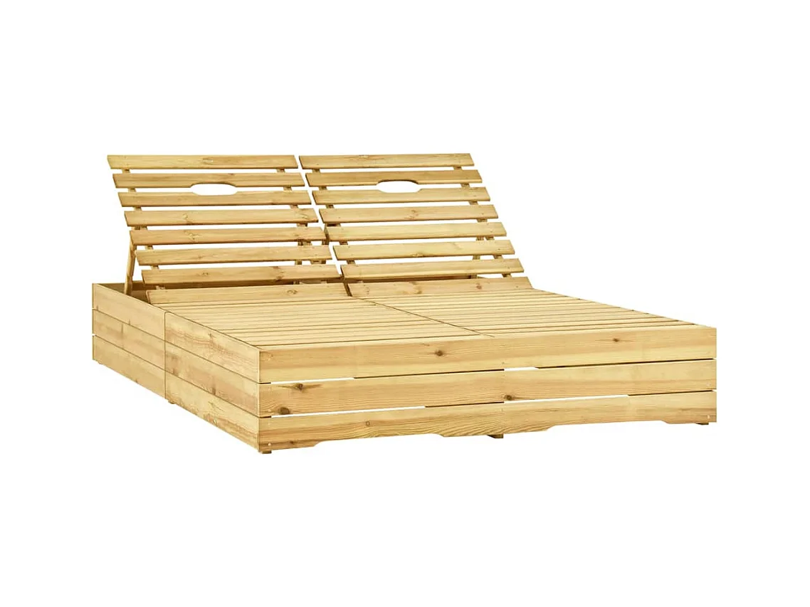 Lettino Prendisole Doppio con Cuscini Beige in Pino Impregnato