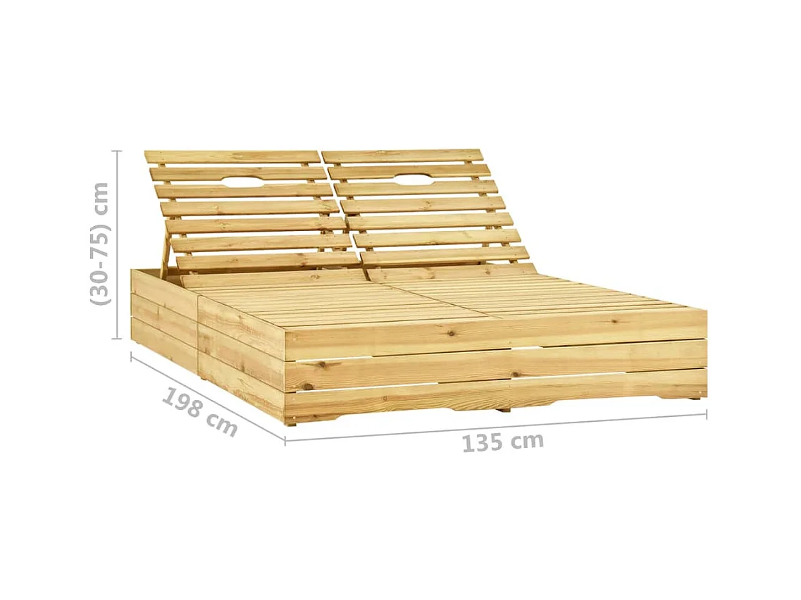 Lettino Prendisole Doppio con Cuscini Beige in Pino Impregnato