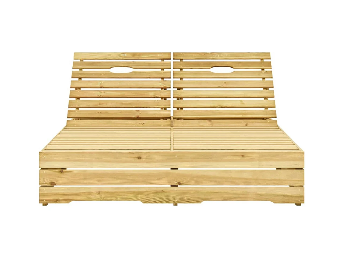 Lettino Prendisole Doppio con Cuscini Beige in Pino Impregnato