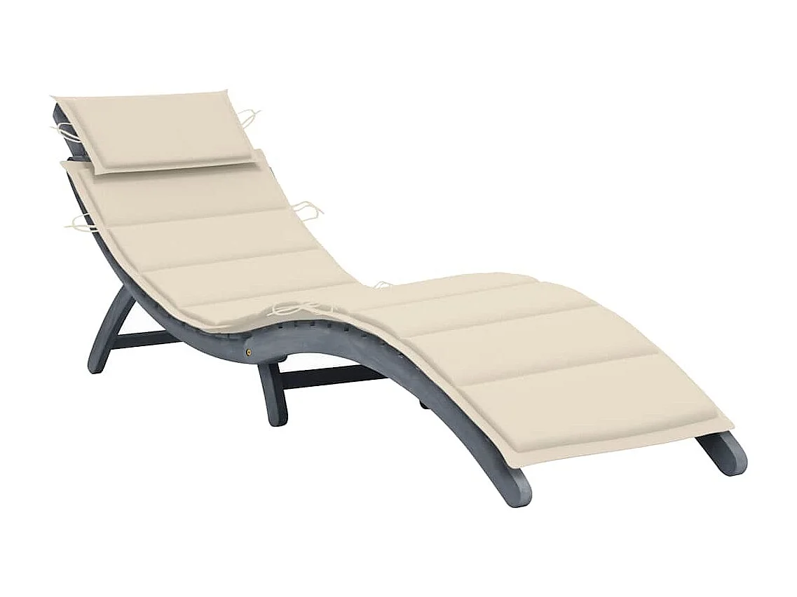 Chaise longue avec coussin Gris Bois d'acacia solide
