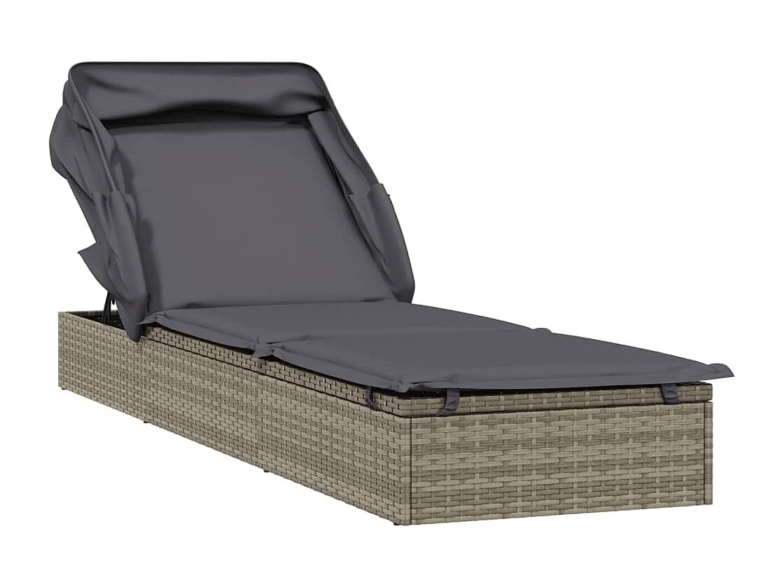 Tumbona con toldo plegable ratán sintético gris 213x63x97cm