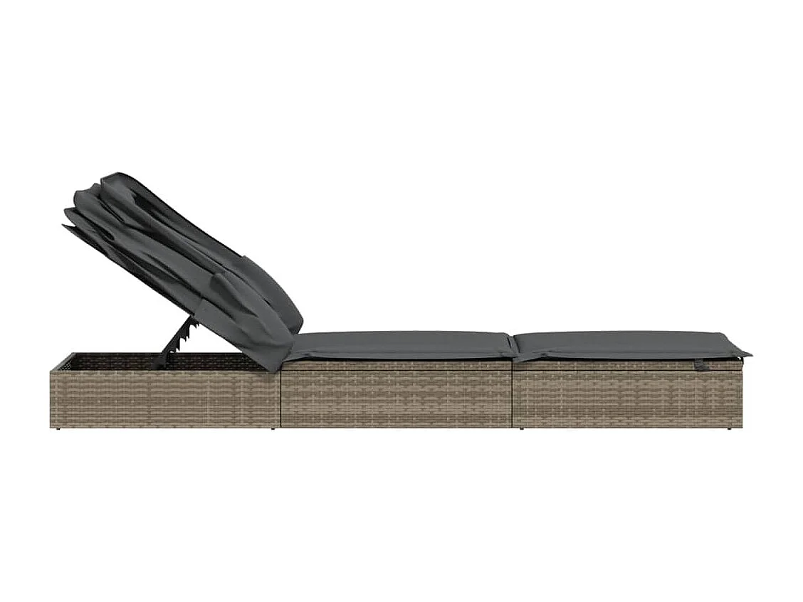 Transat avec toit pliable gris 213x63x97 cm résine tressée