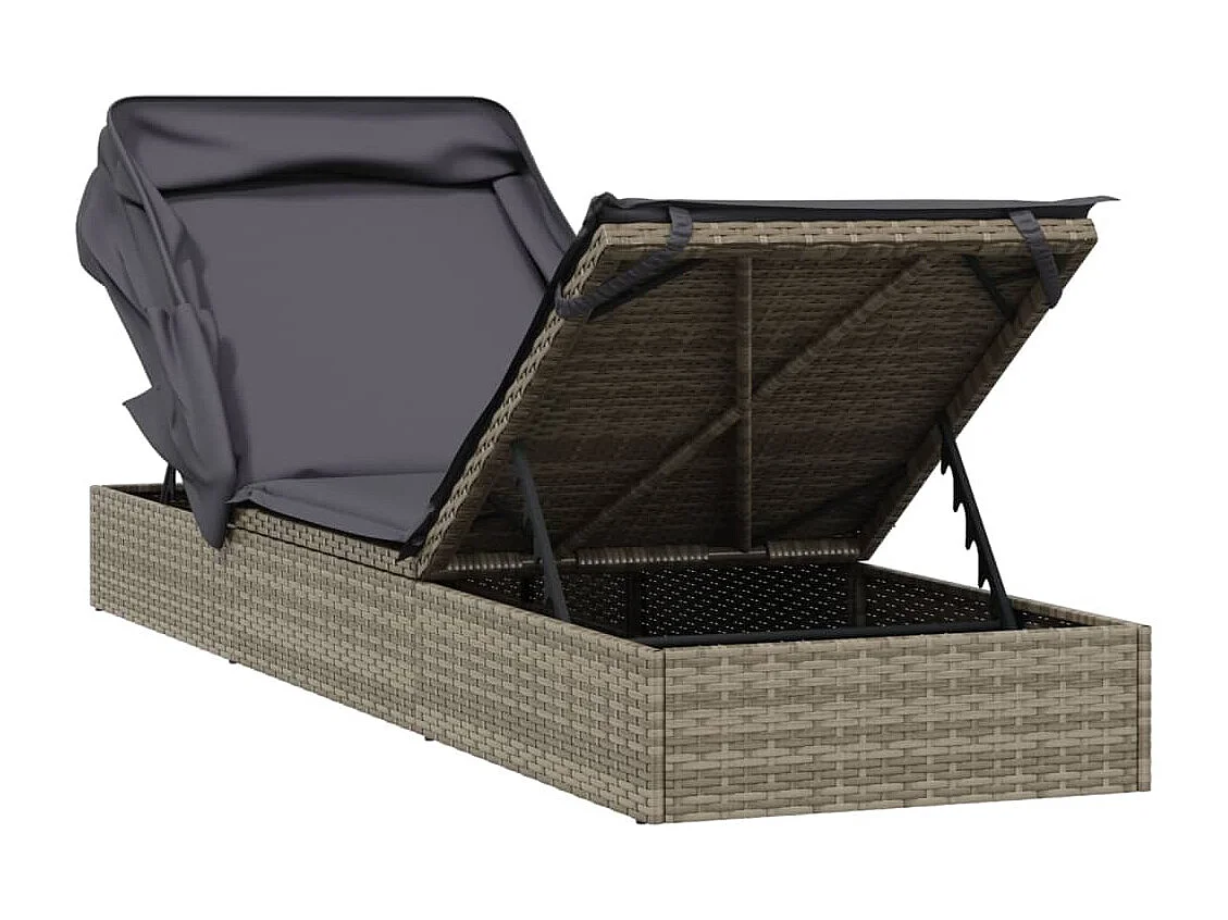 Transat avec toit pliable gris 213x63x97 cm résine tressée