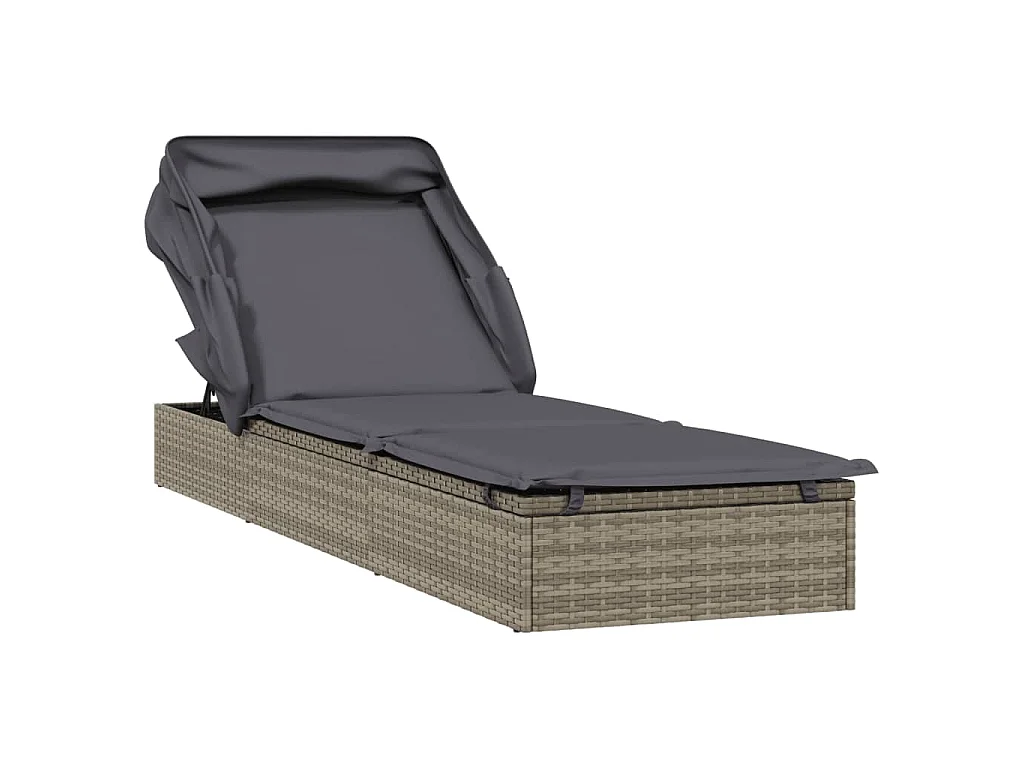 Transat avec toit pliable gris 213x63x97 cm résine tressée