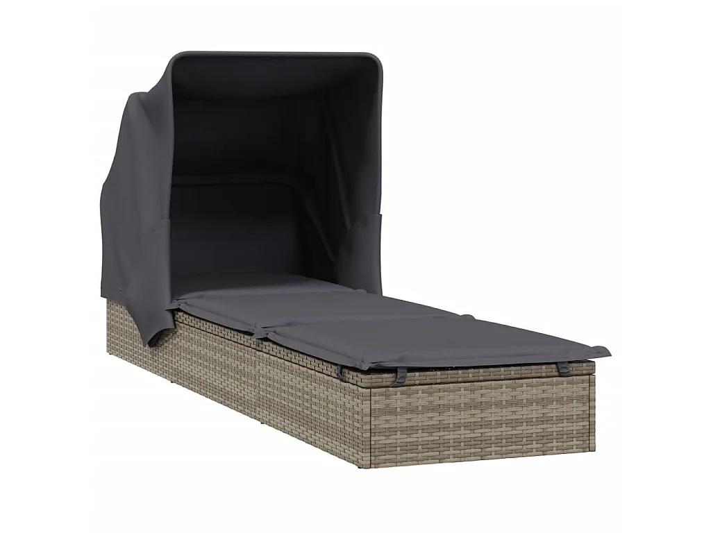 Transat avec toit pliable gris 213x63x97 cm résine tressée