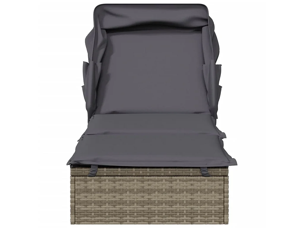 Transat avec toit pliable gris 213x63x97 cm résine tressée