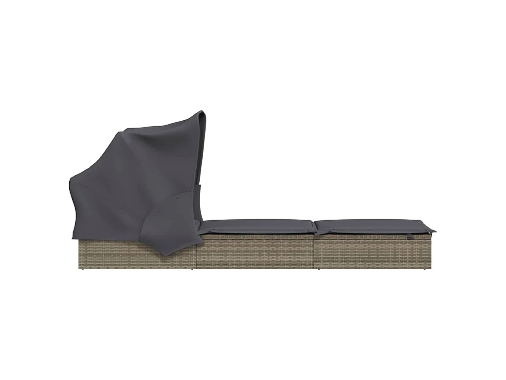 Transat avec toit pliable gris 213x63x97 cm résine tressée