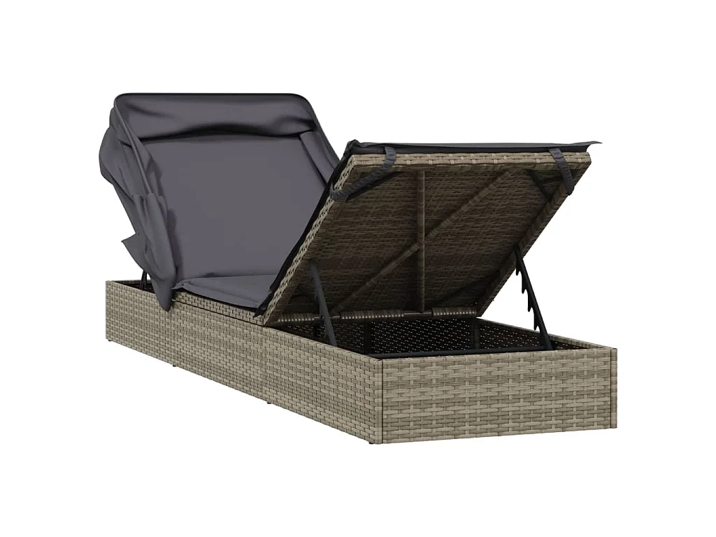 Transat avec toit pliable gris 213x63x97 cm résine tressée