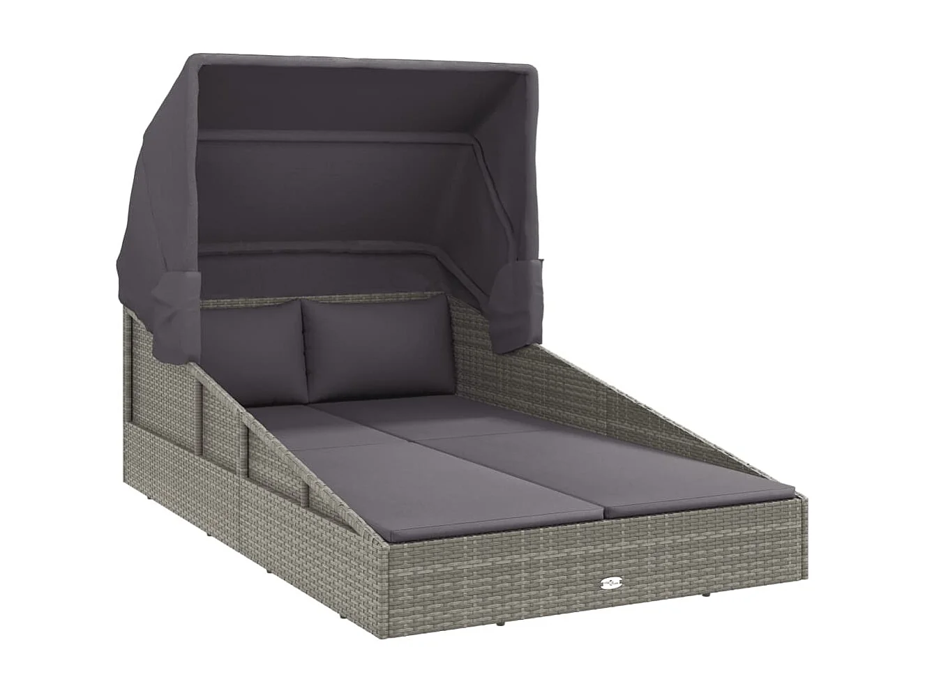 Sonnenliege mit Faltdach Grau 200x114x128 cm Poly Rattan