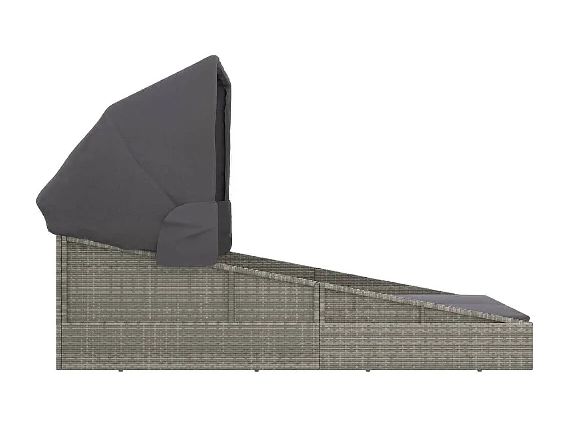 Transat avec toit pliable gris 200x114x128 cm résine tressée