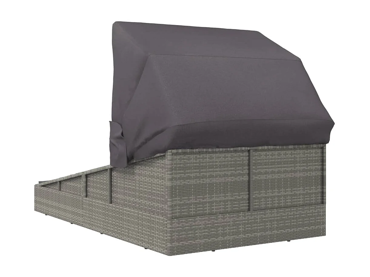 Transat avec toit pliable gris 200x114x128 cm résine tressée