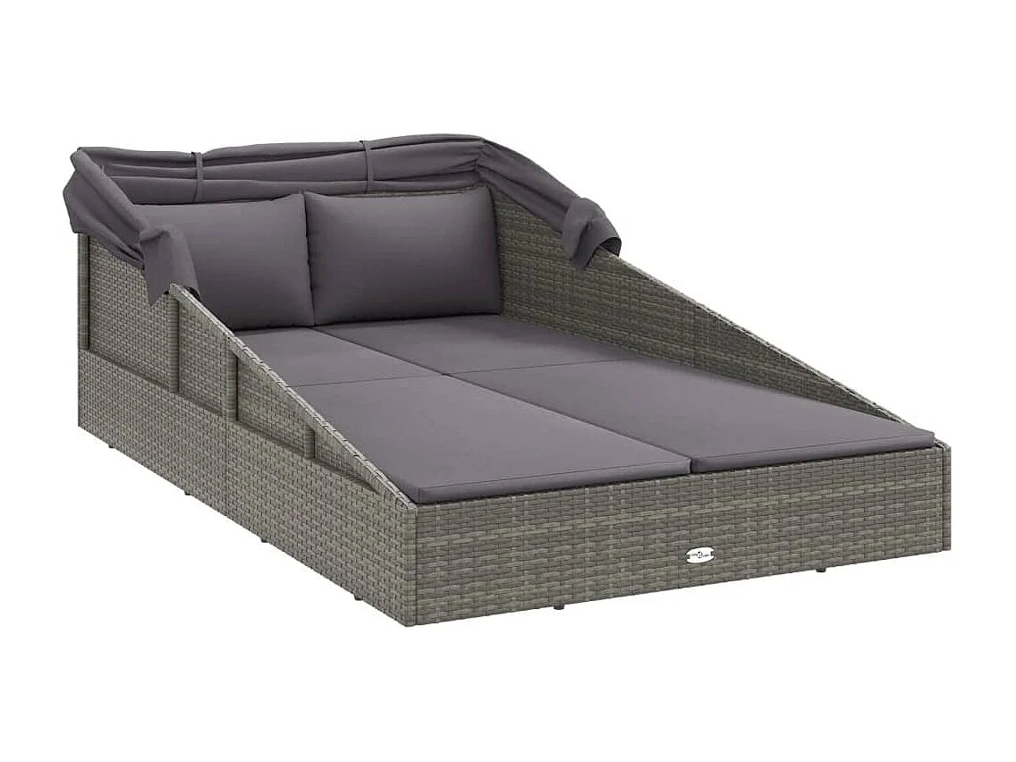 Transat avec toit pliable gris 200x114x128 cm résine tressée