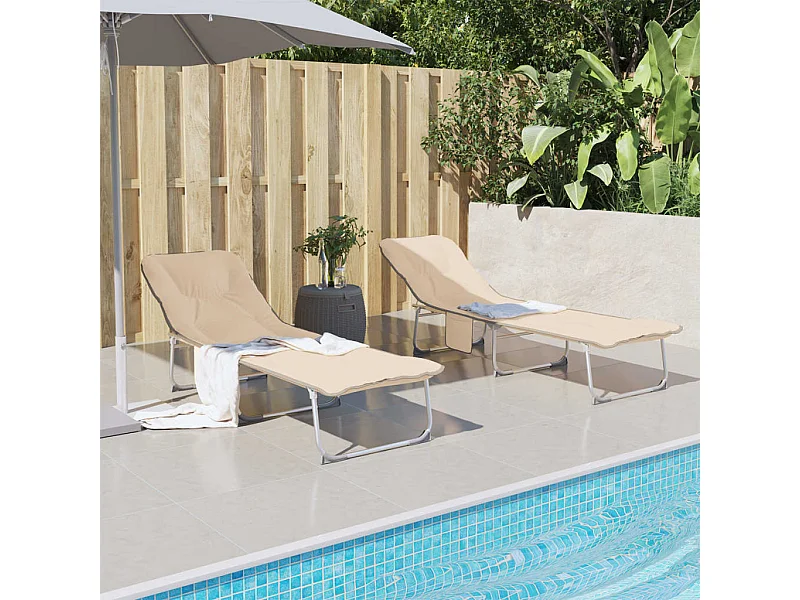 Chaise longue pliable beige tissu