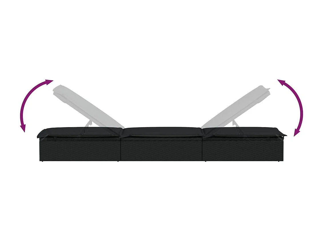 Lettino 1 pz con Cuscino Nero 201x55x62 cm in Polyrattan