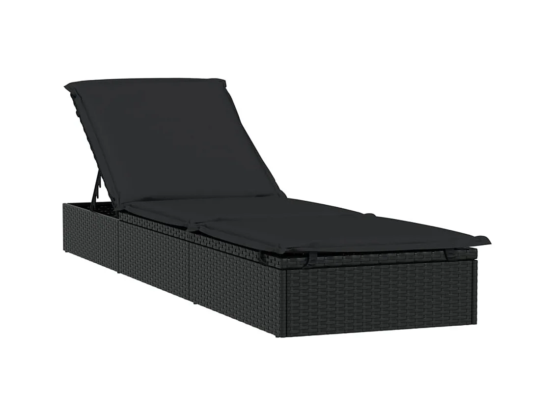 Tumbona 1 ud con cojín ratán sintético negro 201x55x62 cm