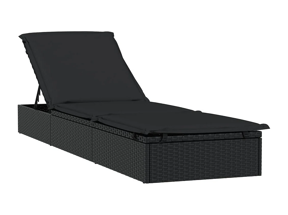 Chaise longue 1 pc avec coussin noir 201x55x62cm résine tressée