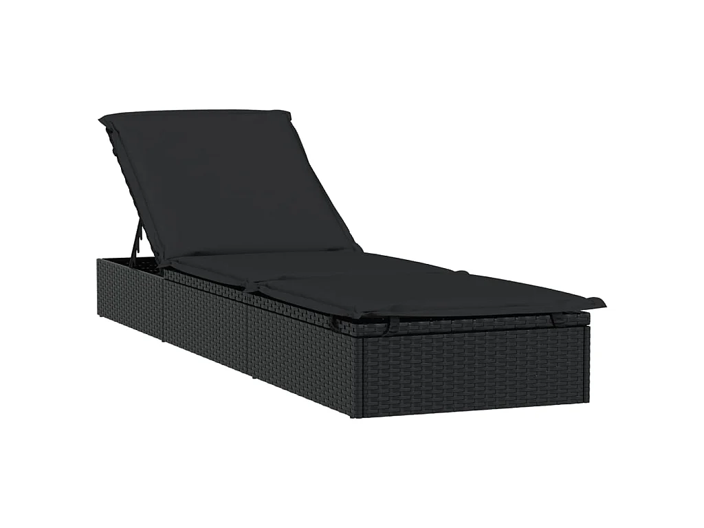 Lettino 1 pz con Cuscino Nero 201x55x62 cm in Polyrattan
