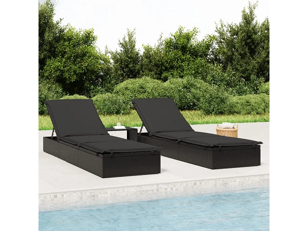 Lettino 1 pz con Cuscino Nero 201x55x62 cm in Polyrattan