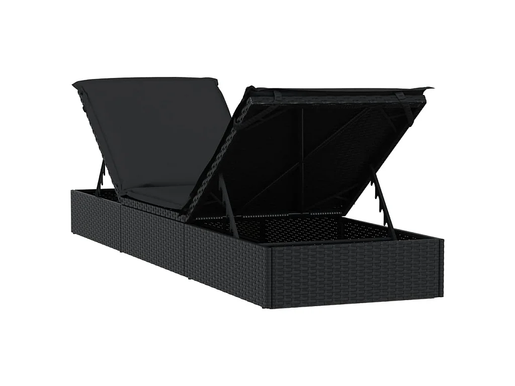 Chaise longue 1 pc avec coussin noir 201x55x62cm résine tressée