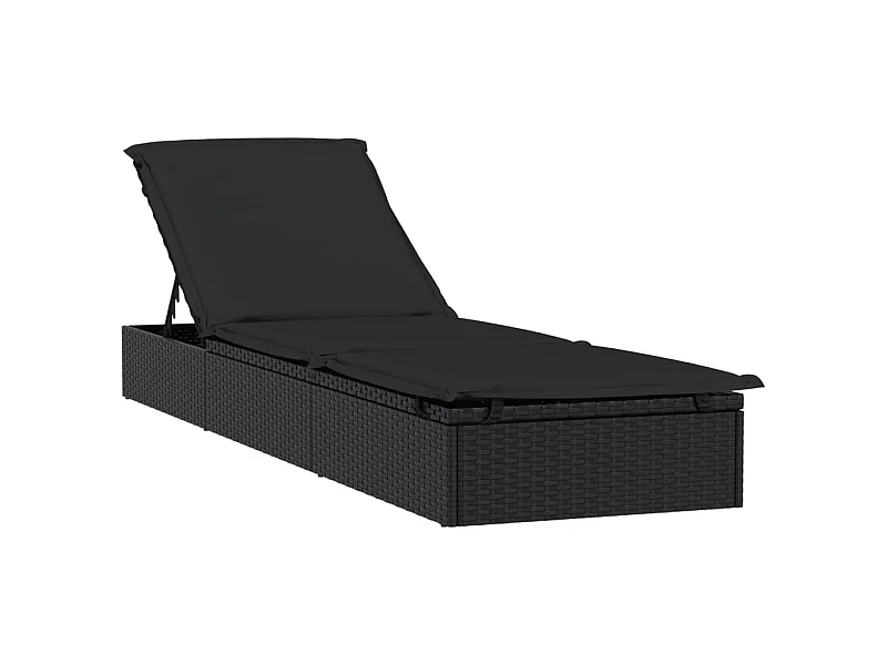Ligbed met kussen 1 st 201x55x62 cm poly rattan zwart