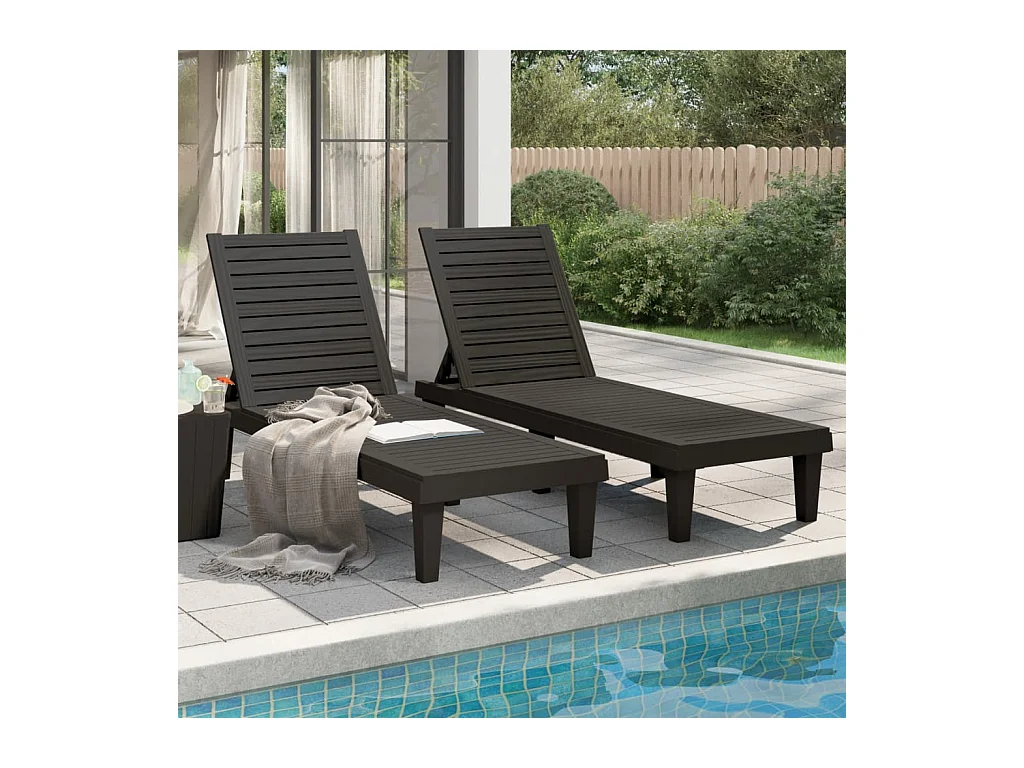 Chaises longues lot de 2 noir 155x58x83 cm polypropylène
