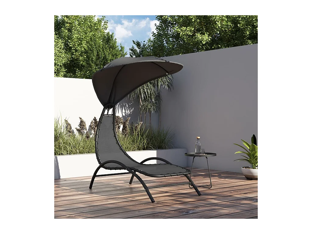 Lettino con Tettuccio Grigio Scuro 167x80x195cm Tessuto Acciaio