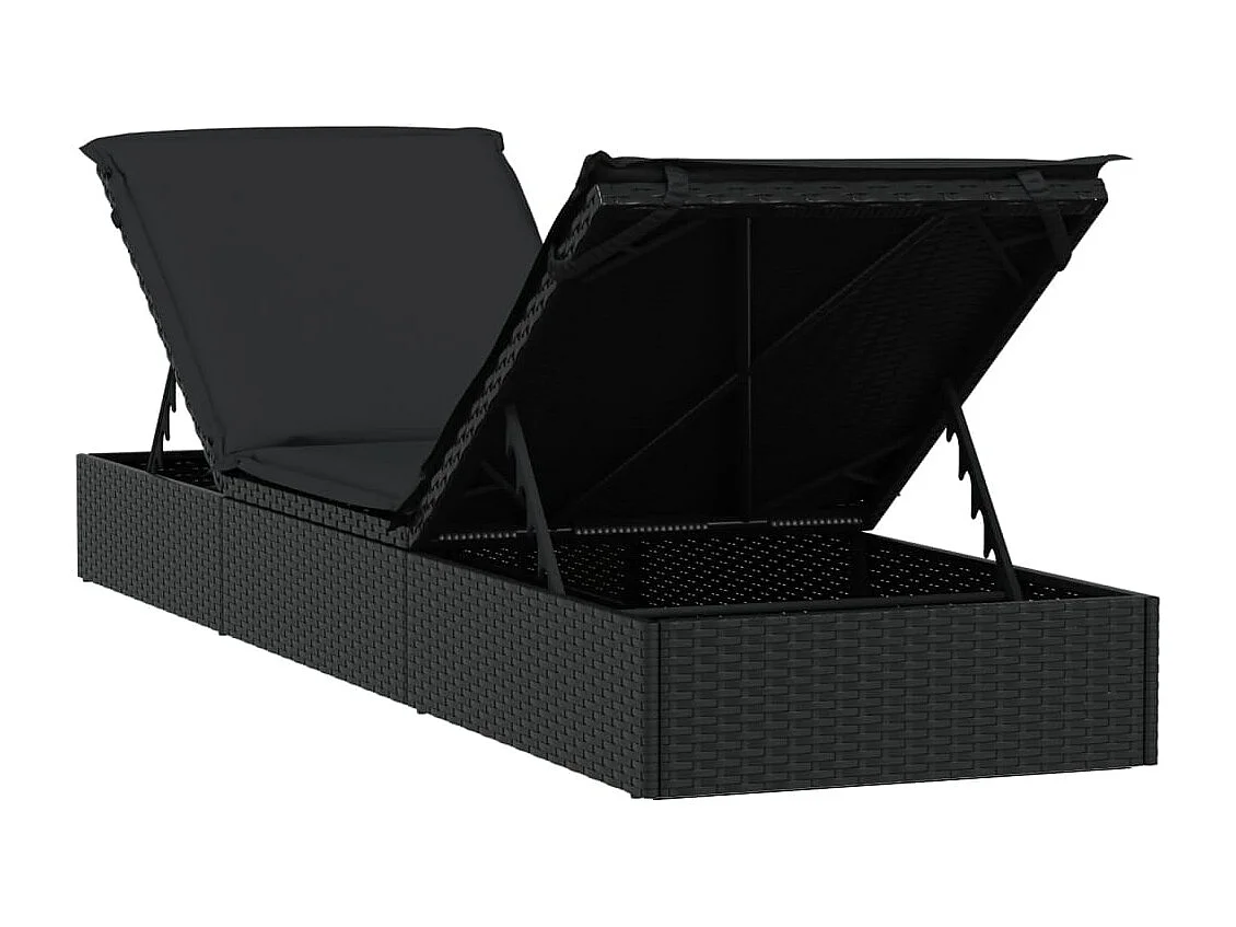 Sonnenliegen 2 Stk. mit Tisch Schwarz Poly Rattan