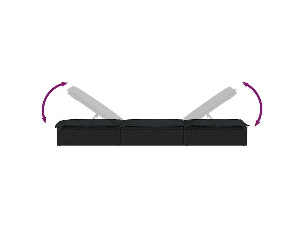 Sonnenliegen 2 Stk. mit Tisch Schwarz Poly Rattan