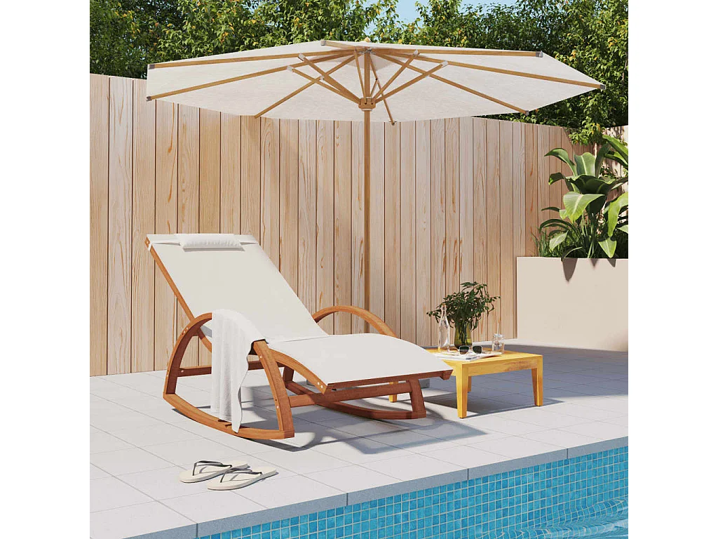 Cadeira de baloiço textilene e madeira de álamo maciça branco