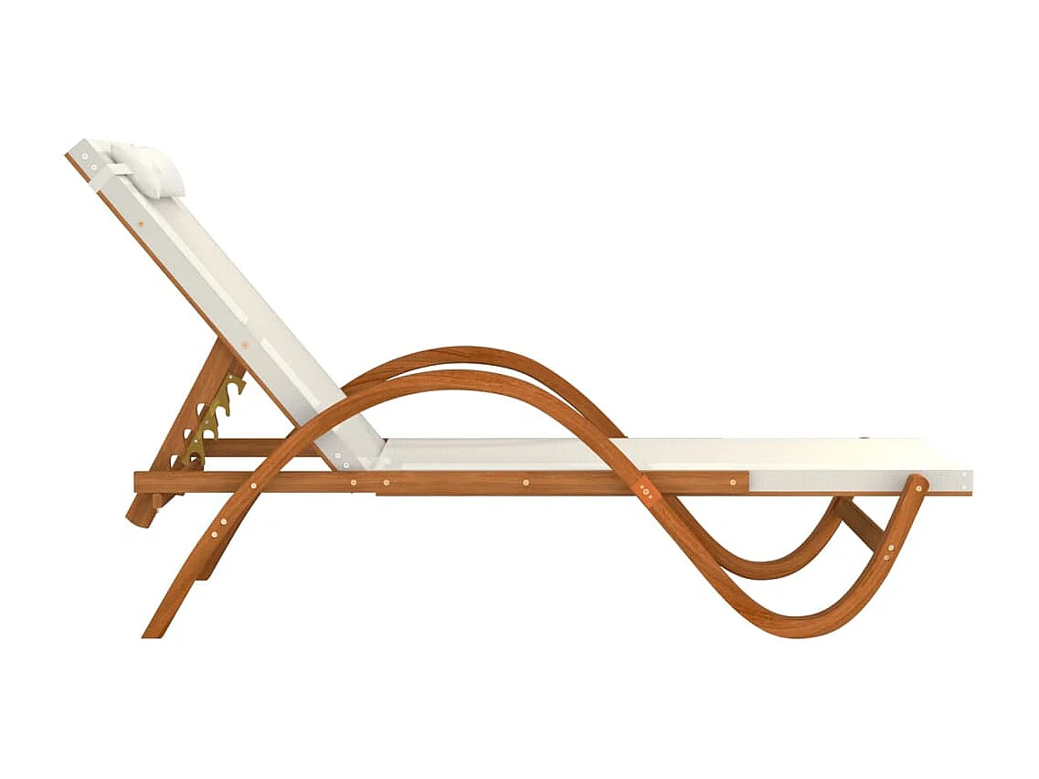 Lettino con Cuscino Bianco Textilene e Legno Massello di Pioppo
