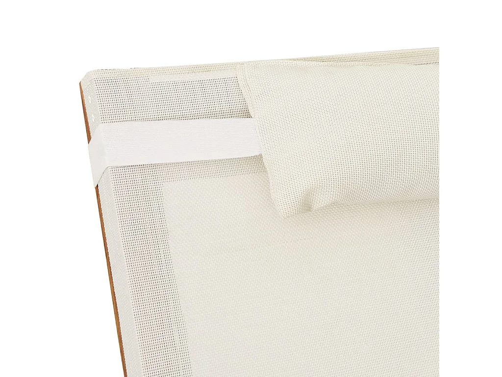 Lettino con Cuscino Bianco Textilene e Legno Massello di Pioppo