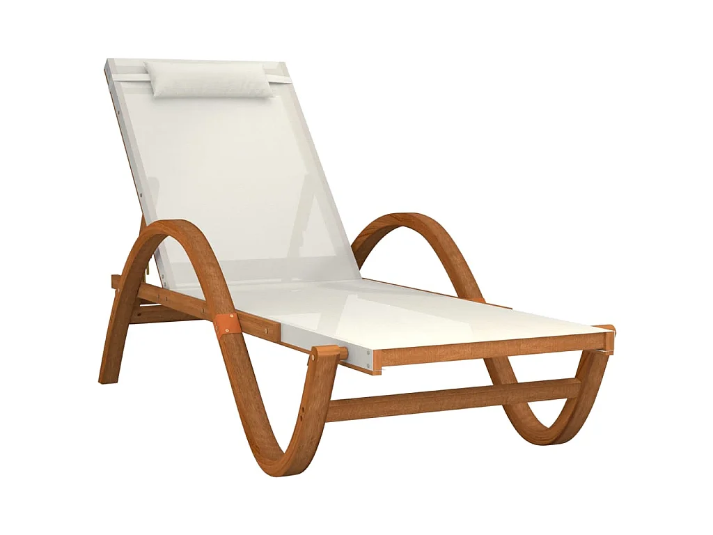 Chaise longue avec coussin blanc textilène/bois massif peuplier