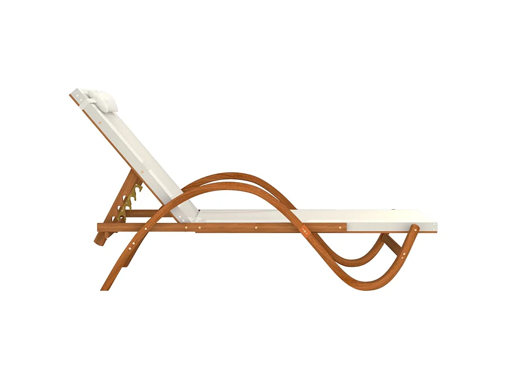 Chaise longue avec coussin blanc textilène/bois massif peuplier