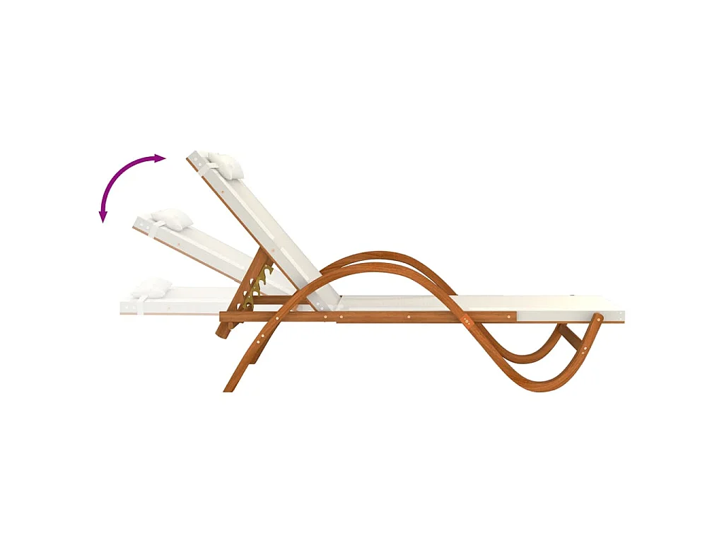 Chaise longue avec coussin blanc textilène/bois massif peuplier