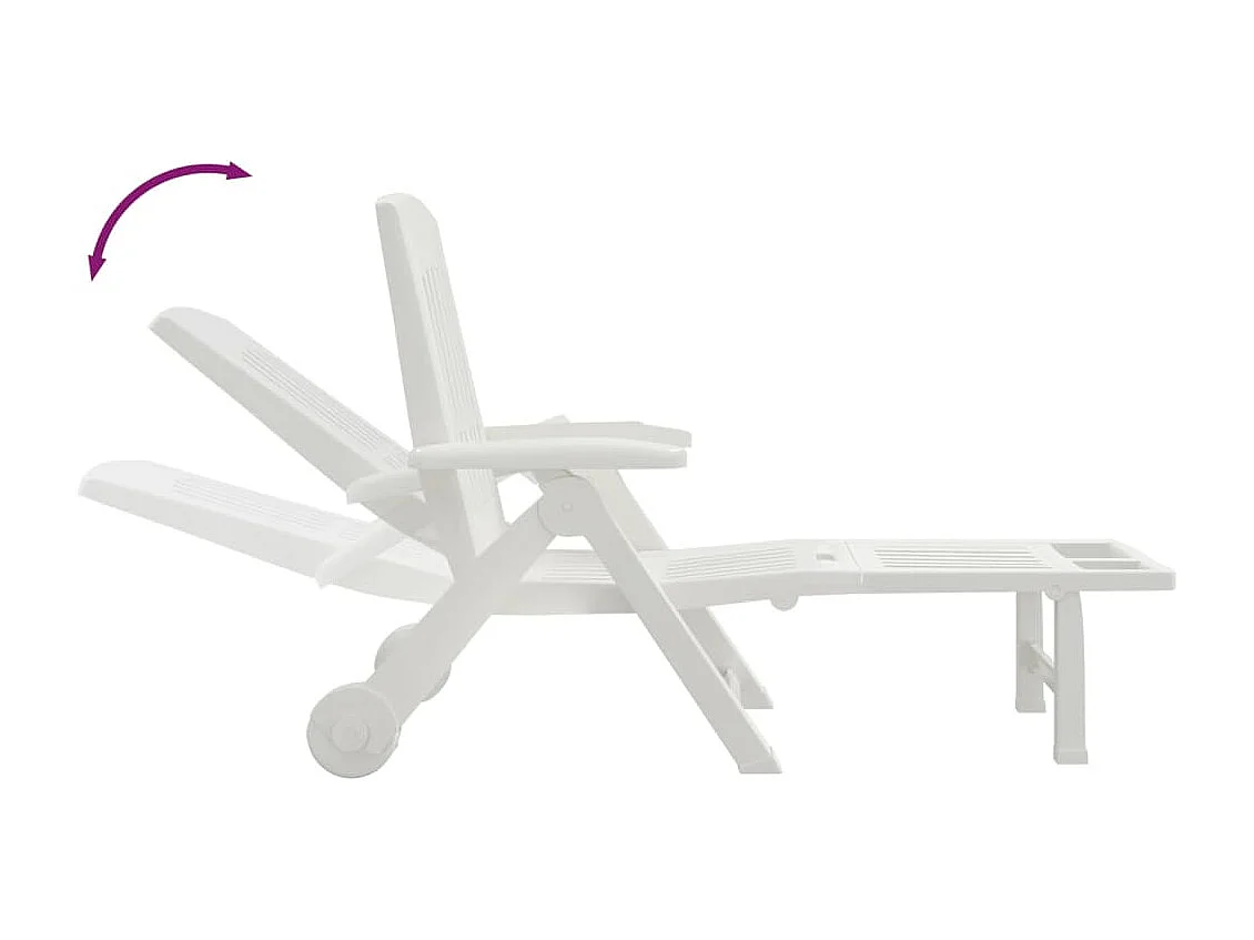 Chaise longue pliable avec roues blanc PP