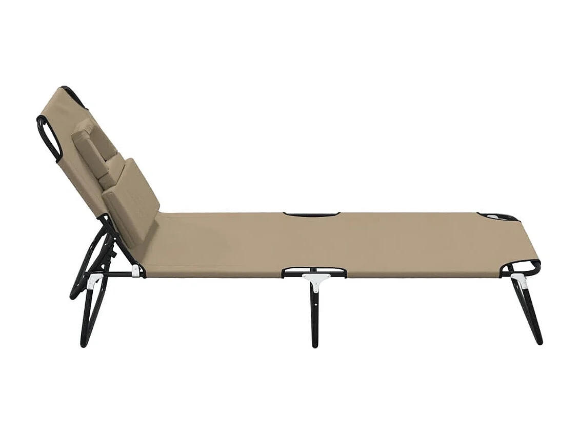 Chaise longue pliante taupe tissu oxford acier enduit de poudre