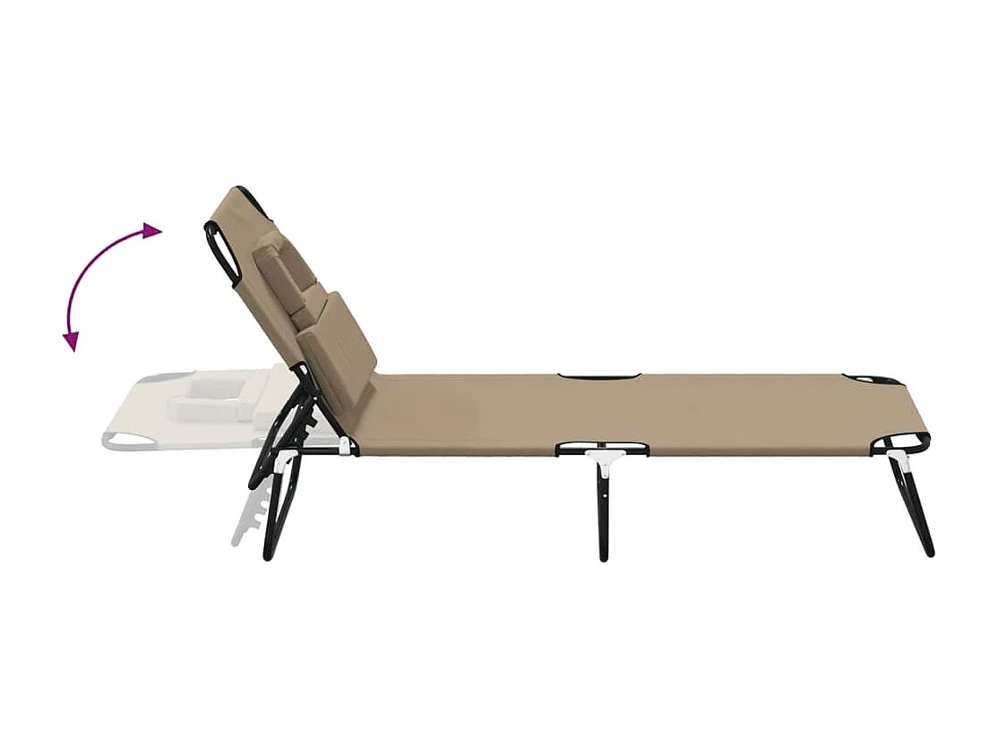 Chaise longue pliante taupe tissu oxford acier enduit de poudre