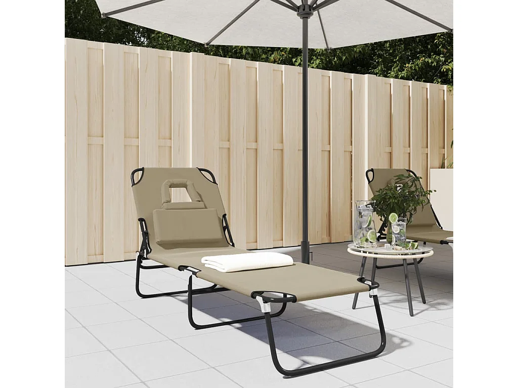 Tumbona plegable acero recubrimiento en polvo tela Oxford taupe